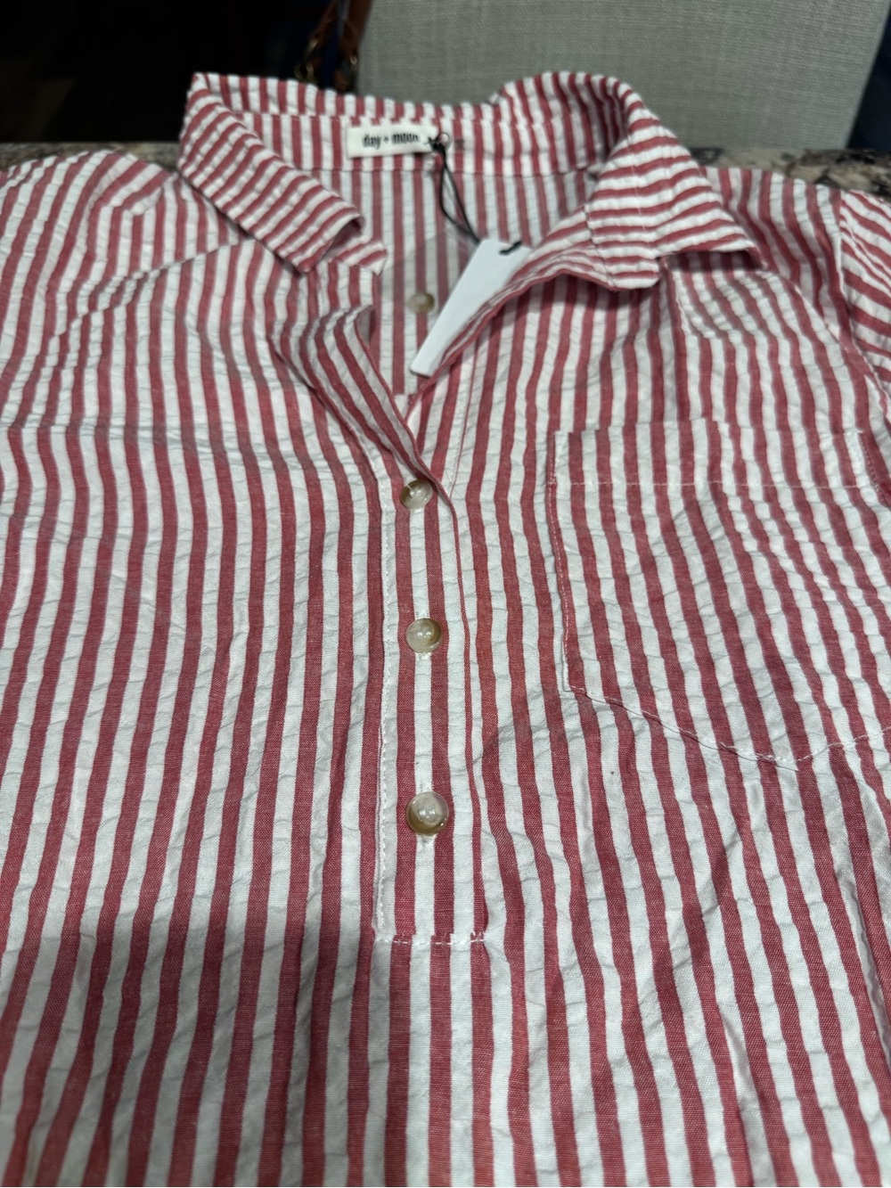 Casual Red Stripe Short-Sleeve Shirt Dress - Picture 5 of 8
